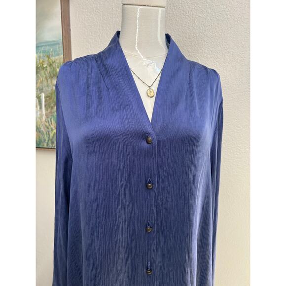 Soft Surroundings Roxanna Cupro Purple Crinkle Long Sleeve Button-Up Shirt Sz L - Picture 2 of 11